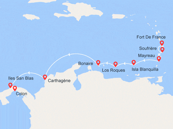 itinéraire croisière Caraïbes et Antilles : Entre Martinique et Panama - CRÉDIT VOL OFFERT