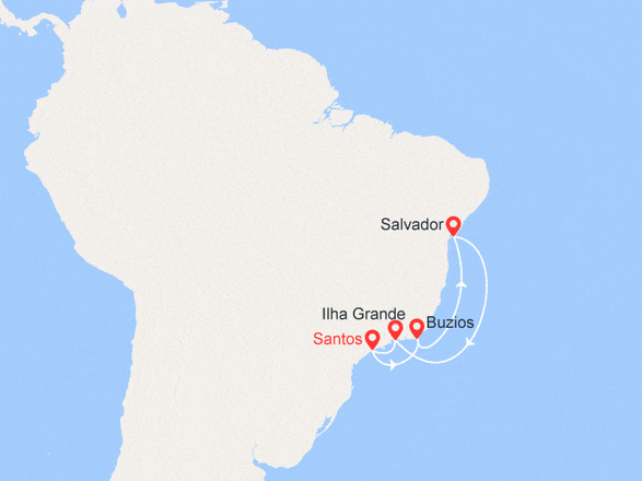 itinéraire croisière Amérique du Sud : Escapade Brésilienne: Santos, Buzios, Salvador, Ilha Grande