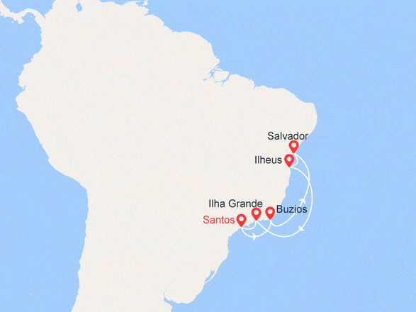 itinéraire croisière Amérique du Sud : Escapade Brésilienne: Santos, Buzios, Salvador, Ilheus, Ilha Grande