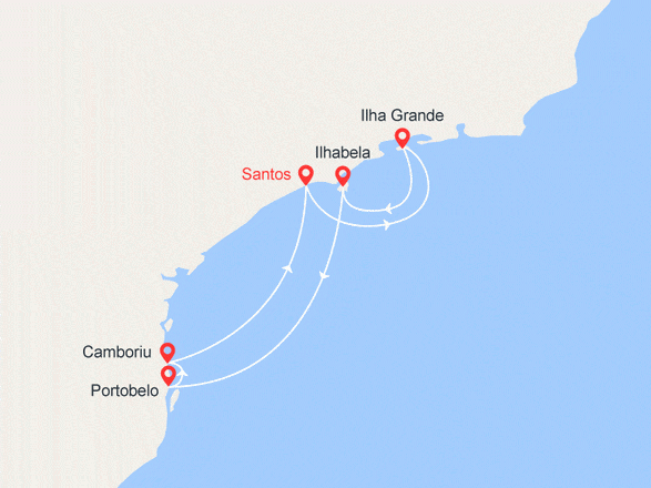 itinéraire croisière Amérique du Sud : Escapade Brésilienne: Santos, Ilha Grande, Buzios, Ilhabela, Camboriu, Santos