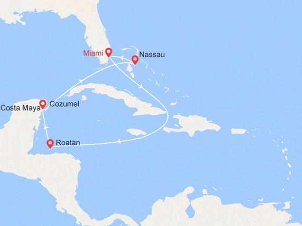 itinéraire croisière Caraïbes et Antilles : Escapade caribéenne : Mexique, Honduras, Bahamas