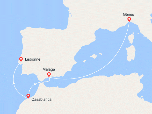 itinéraire croisière Méditerranée : Escapade dans le Sud : Malaga, Casablanca, Lisbonne
