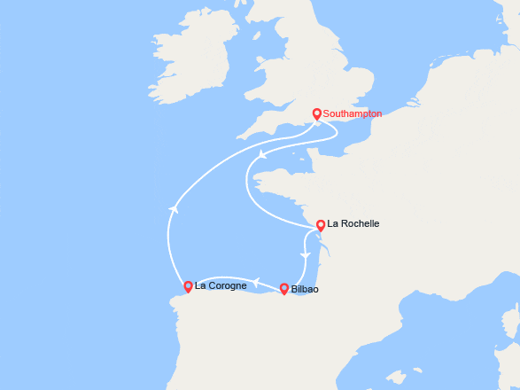 itinéraire croisière Méditerranée Occidentale : Escapade en Atlantique : Royaume-Uni, France, Espagne