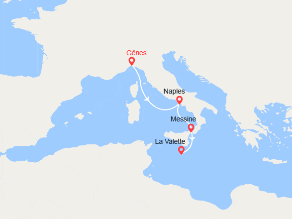itinéraire croisière Méditerranée Orientale : Escapade en Méditarranée : de Gênes à Malte 