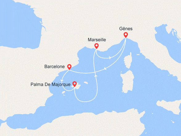 itinéraire croisière Iles Baléares : Escapade en Méditerranée : Barcelone, Majorque, Provence, Italie