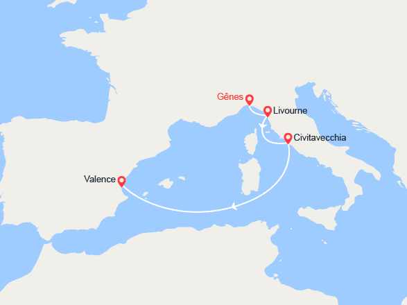 itin&eacute;raire croisi&egrave;re Méditerranée Occidentale : Escapade en Méditerranée : de Gênes à Valence 