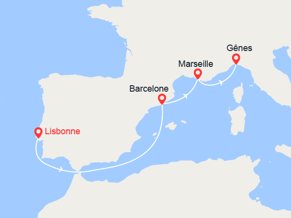 itinéraire croisière Méditerranée : Escapade en Méditerranée : de Lisbonne à Gênes
