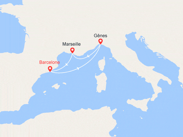 itinéraire croisière Méditerranée : Escapade en Méditerranée : Espagne, Italie, France