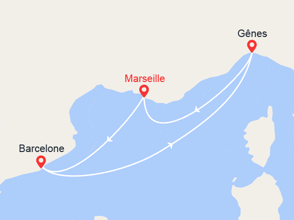 itinéraire croisière Méditerranée : Escapade en Méditerranée : Espagne, Italie, Provence