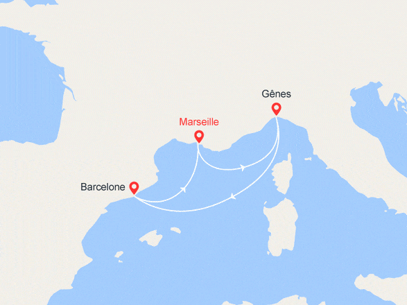 itinéraire croisière Méditerranée : Escapade en Méditerranée : Gênes, Barcelone, Marseille