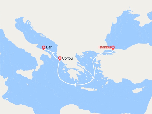 itinéraire croisière Méditerranée Orientale : Escapade en Méditerranée : Istanbul, Corfou, Bari