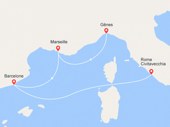 itinéraire croisière Méditerranée : Escapade en Méditerranée : Italie, Provence, Barcelone