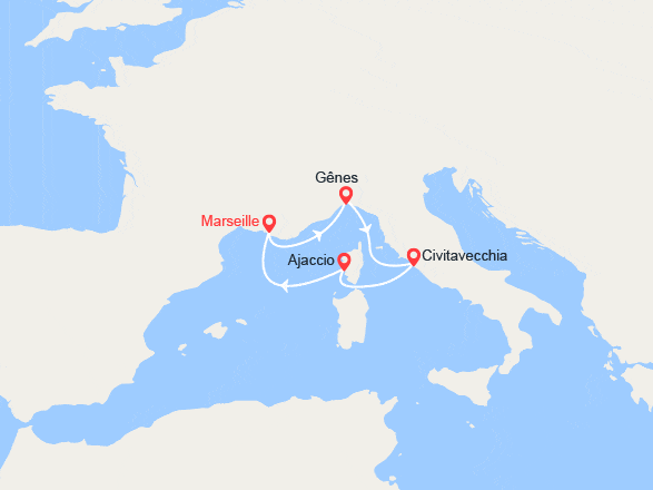 itinéraire croisière Méditerranée Occidentale : Escapade en Méditerranée : Italie et Corse