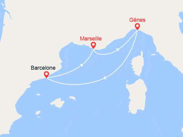 itin&eacute;raire croisi&egrave;re Méditerranée : Escapade en Méditerranée : Marseille, Gênes, Barcelone 
