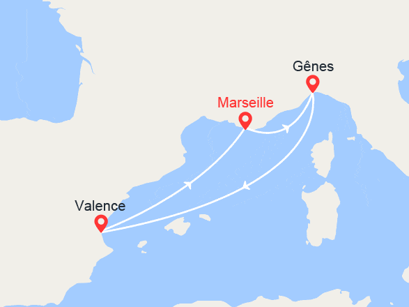 itinéraire croisière Méditerranée Occidentale : Escapade en Méditerranée: Marseille, Gênes, Valence