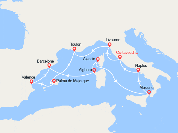 itinéraire croisière Méditerranée Occidentale : Escapade en Méditerranée en passant par les îles : Sardaigne, Corse et Sicile