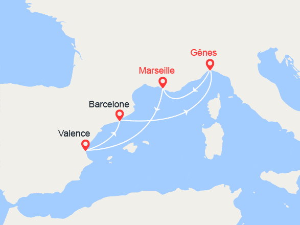 itinéraire croisière Méditerranée : Espagne & Italie