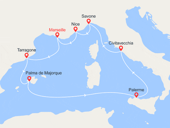 itinéraire croisière Iles Baléares : Espagne, Baléares, Italie