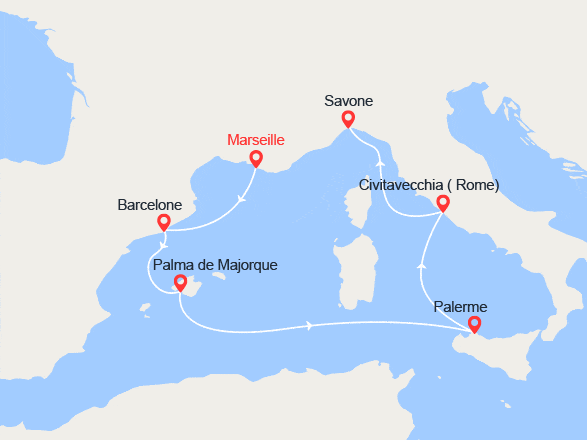 itinéraire croisière Iles Baléares : Espagne, Baléares, Italie