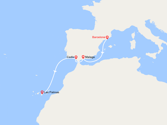 itin&eacute;raire croisi&egrave;re Méditerranée Occidentale : Espagne, Canaries 