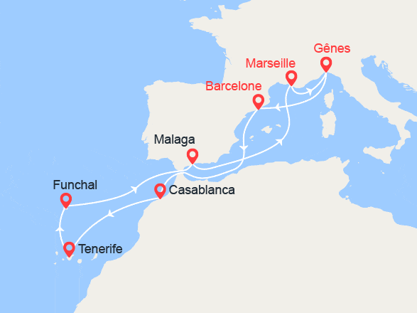 itinéraire croisière Canaries Madère : Espagne, Casablanca, Canaries, Madère