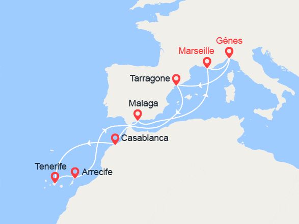 itinéraire croisière Canaries Madère : Espagne, Casablanca, Iles Canaries