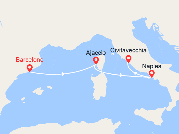 itinéraire croisière Méditerranée : Espagne, Corse, Italie