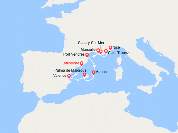 itinéraire croisière Méditerranée Occidentale : Espagne, France