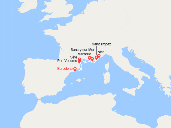 itinéraire croisière Méditerranée Occidentale : Espagne, France