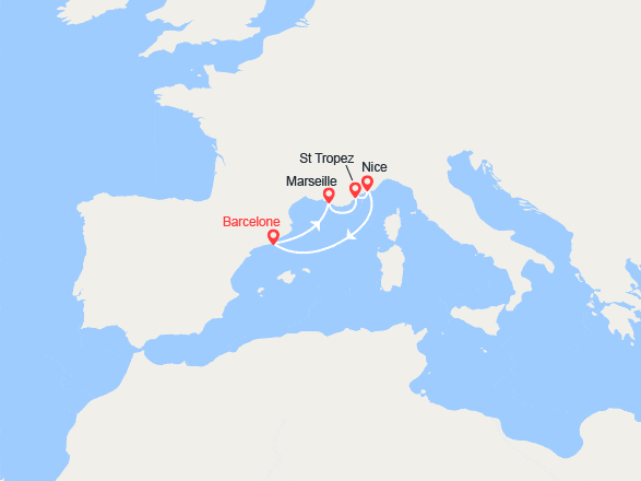 itinéraire croisière Méditerranée Occidentale : Espagne, France