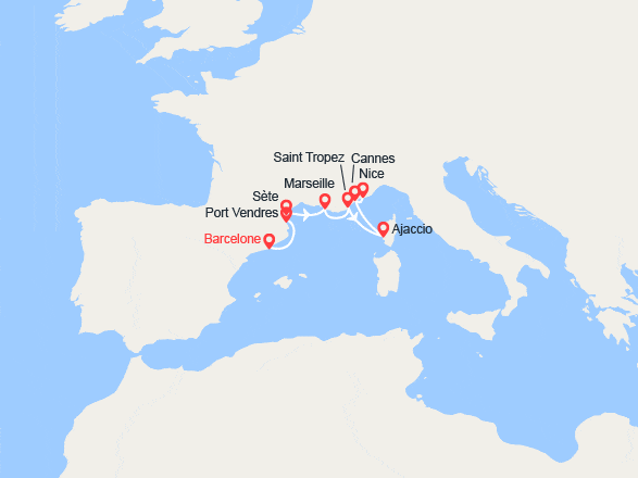 itinéraire croisière Méditerranée Occidentale : Espagne, France