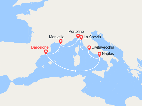 itin&eacute;raire croisi&egrave;re Méditerranée Occidentale : Espagne, France, Italie 