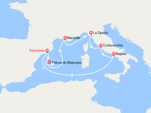 itinéraire croisière Méditerranée Occidentale : Espagne, France, Italie