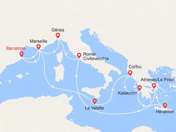 itinéraire croisière Iles grecques - Iles grecques : Espagne, France, Malte, Grèce, Italie