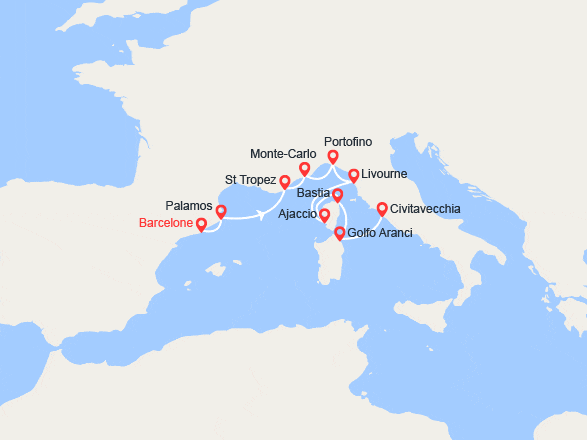 itin&eacute;raire croisi&egrave;re Méditerranée Occidentale : Espagne, France, Monaco et Italie 