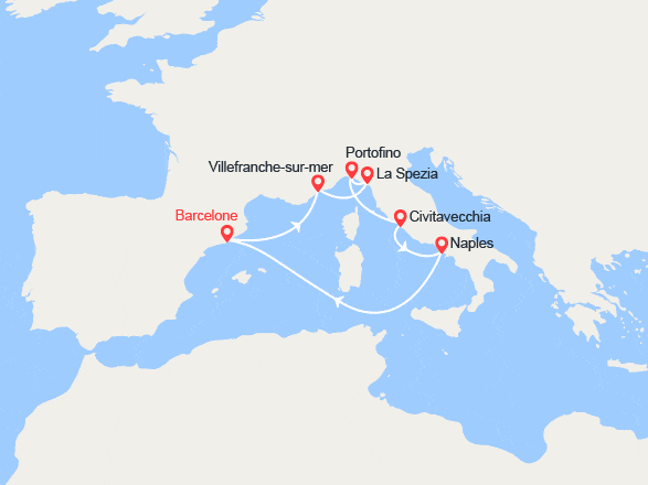 itin&eacute;raire croisi&egrave;re Méditerranée Orientale : Espagne, France et Italie 