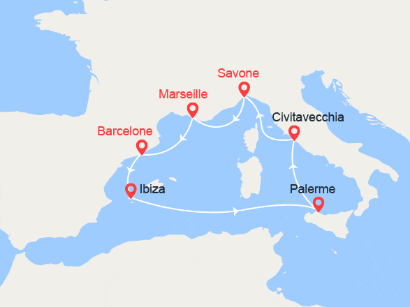 itinéraire croisière Iles Baléares : Espagne, Ibiza, Italie