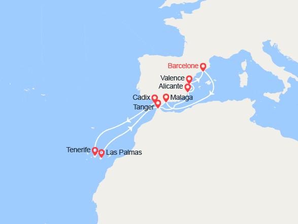 itinéraire croisière Méditerranée Occidentale : Espagne, Iles Canaries, Maroc