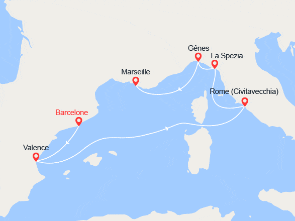 itinéraire croisière Méditerranée : Espagne, Italie, France