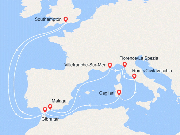 itinéraire croisière Méditerranée : Espagne, Italie, France