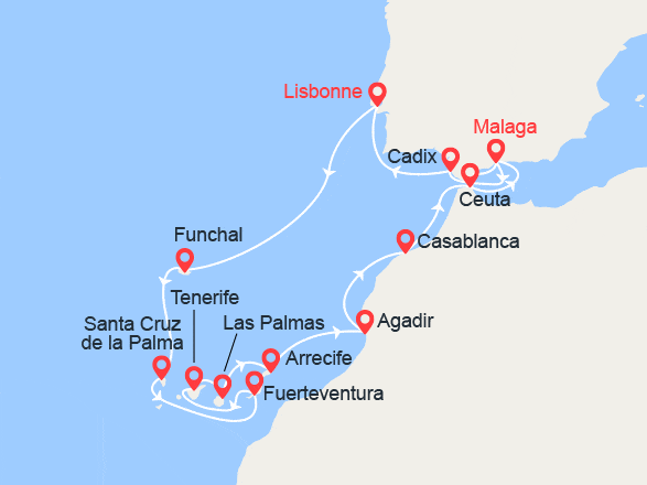 itinéraire croisière Canaries Madère : Espagne, Madère, Iles Canaries, Maroc