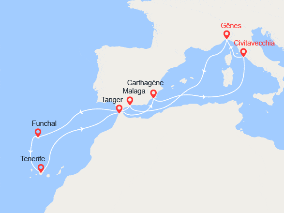 itinéraire croisière Canaries Madère - Canaries Madère : Espagne, Madère, Tenerife, Maroc, Italie...