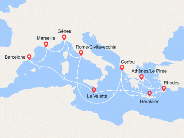 itinéraire croisière Iles grecques - Iles grecques : Espagne, Malte, Iles grecques, Italie