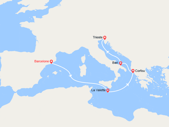 itinéraire croisière Méditerranée : Espagne, Malte, îles Grecques, Italie