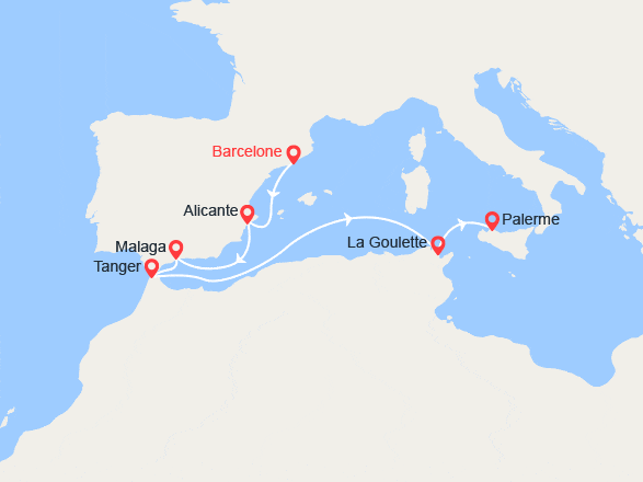 itinéraire croisière Méditerranée Occidentale : Espagne, Maroc, Italie 