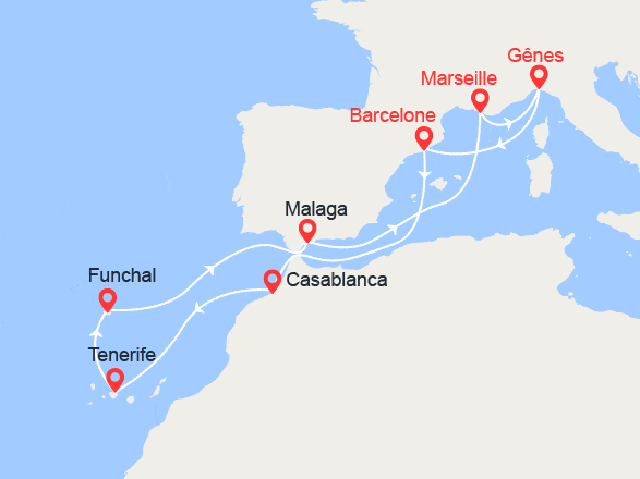 itinéraire croisière Canaries Madère : Espagne, Maroc, Tenerife, Madère