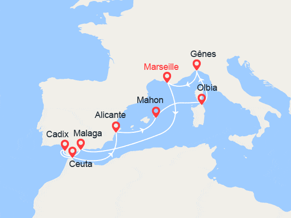 itinéraire croisière Méditerranée Occidentale : Espagne, Minorque, Italie