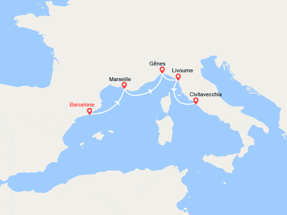 itinéraire croisière Méditerranée Occidentale : Espagne, Provence, Italie