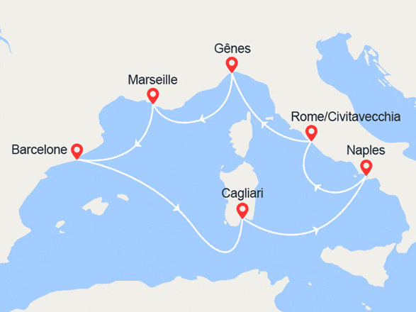 itinéraire croisière Méditerranée Occidentale : Espagne, Sardaigne, Italie