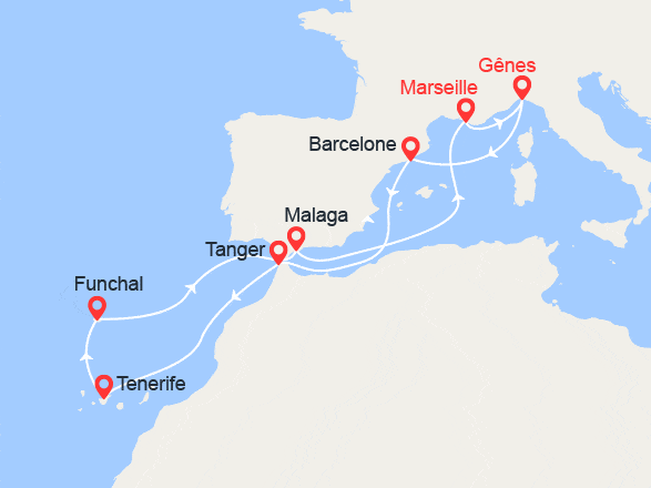 itinéraire croisière Canaries Madère : Espagne, Tanger, Canaries, Madère